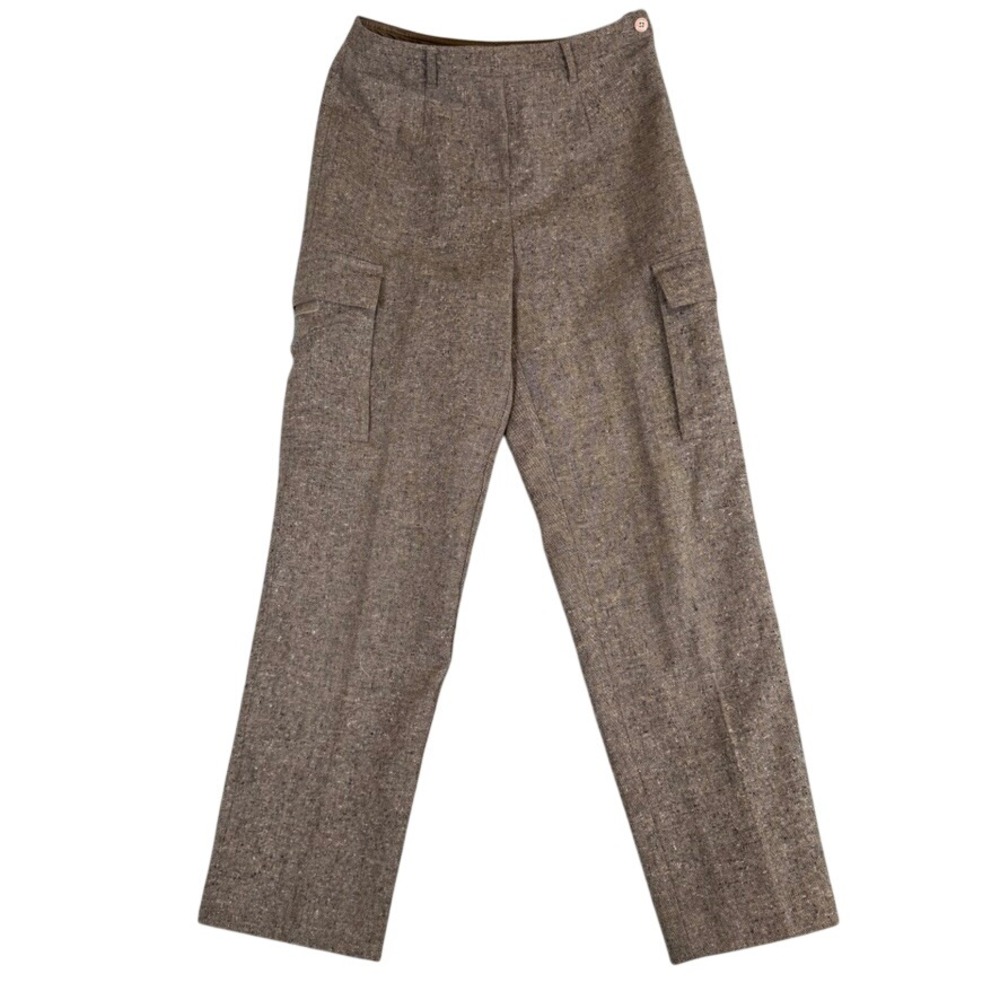 LL Bean Womens 6 Reg Brown Lambswool Tweed Cargo Pants Side Zip Lined Trousers